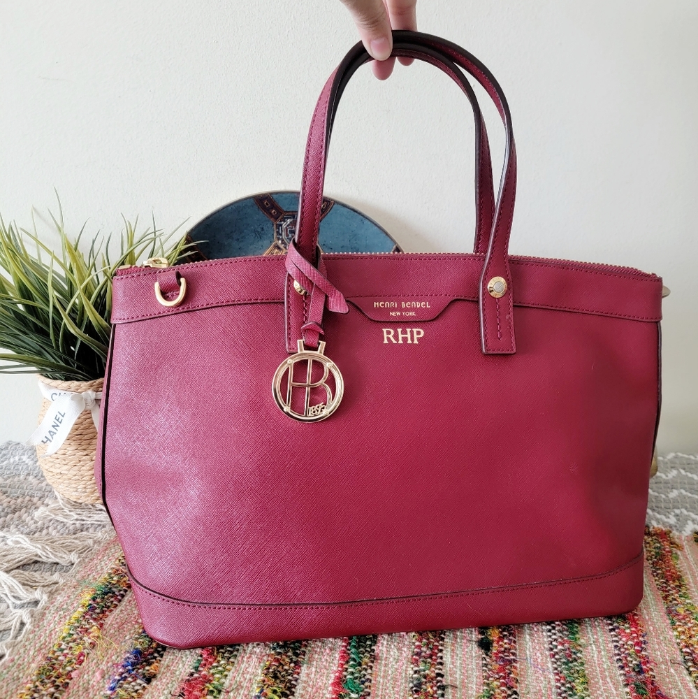 Henri Bendel Red Tote Satchel with Gold Hardware